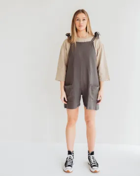 Charcoal Plain Rib Shortie Dungarees