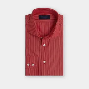 Contemporary Fit, Cutaway Collar, 2 Button Cuff Shirt in Red With White Line Stripe