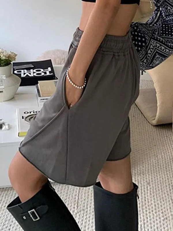 Elastic Waist Drawstring Solid Shorts