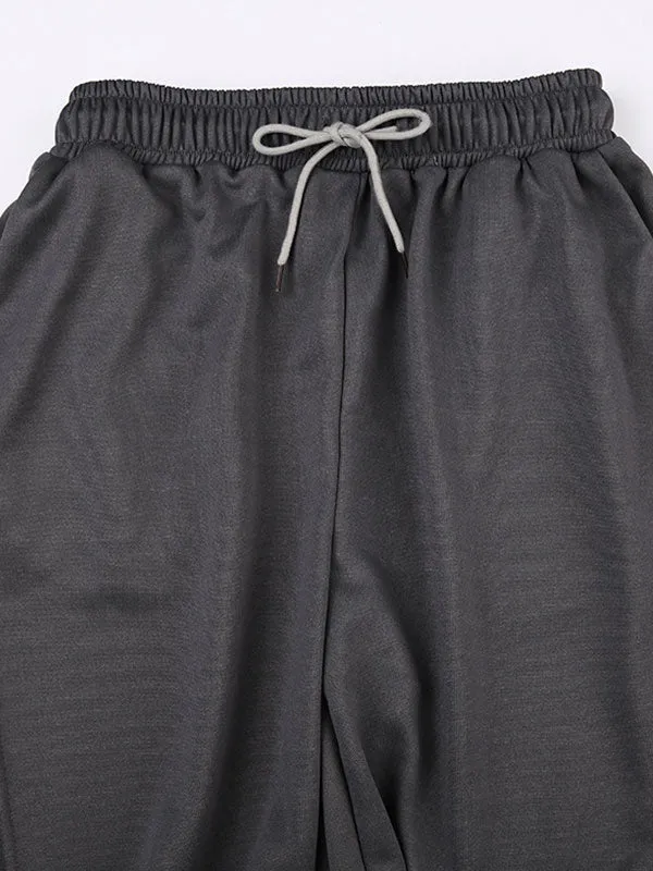 Elastic Waist Drawstring Solid Shorts