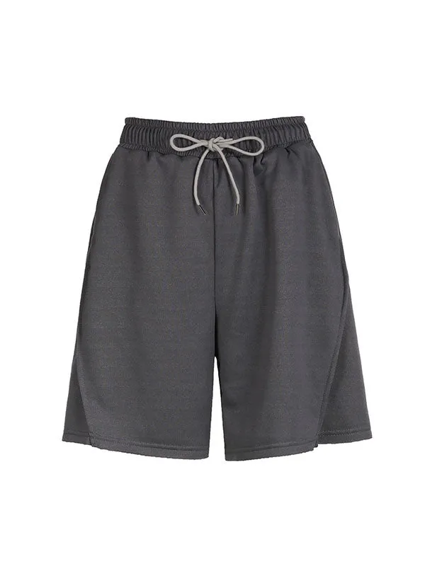 Elastic Waist Drawstring Solid Shorts