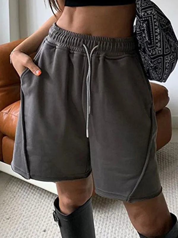 Elastic Waist Drawstring Solid Shorts