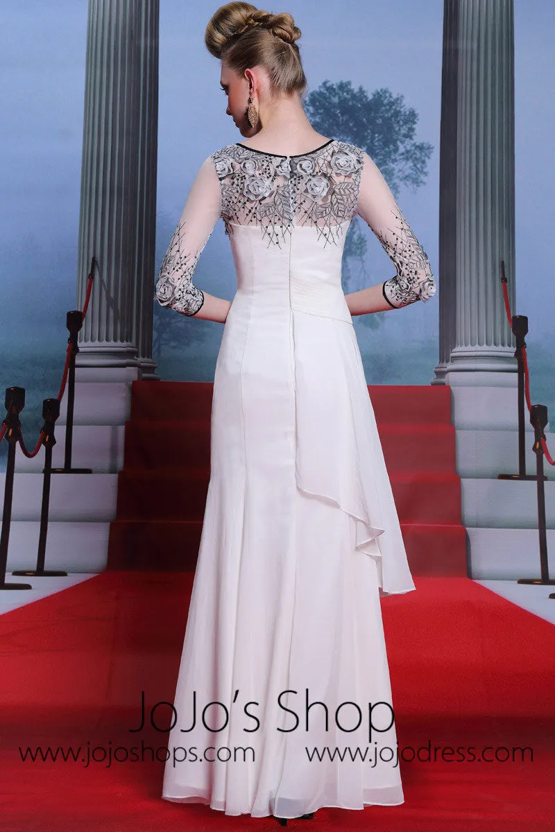 Elegant 3/4 Sleeve Ivory Chiffon Prom Dress DQ830883