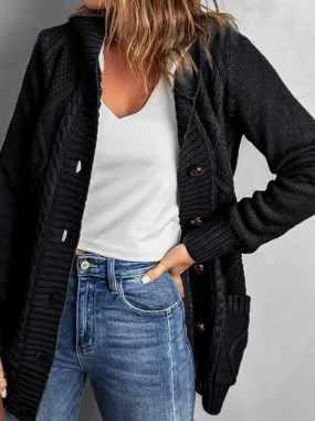 Hooded Mid-Length Jacket with Cable Knit | Faux Fur Cardigan