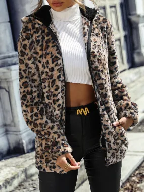 Leopard Luxe Jacket: Cozy Faux-Fur Hoodie for Winter Fashion