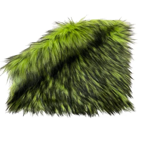 Lime Green Black Husky Print Long Pile Shaggy Faux Fur Fabric