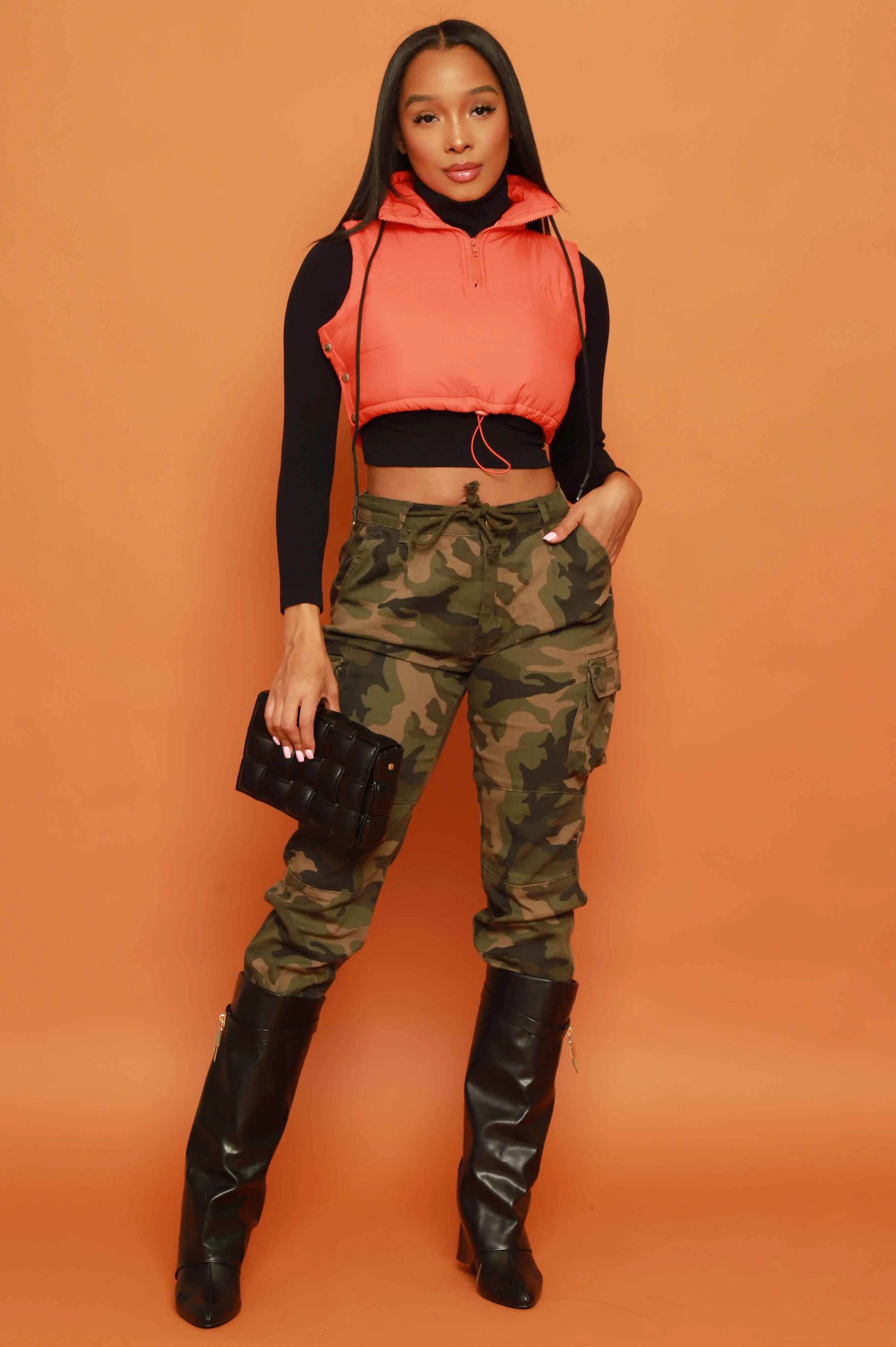 Mark My Words Adjustable Cropped Puffer Vest - Orange