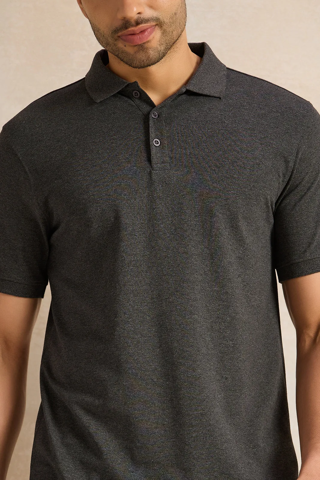 Men Charcoal Solid Polo Shirt