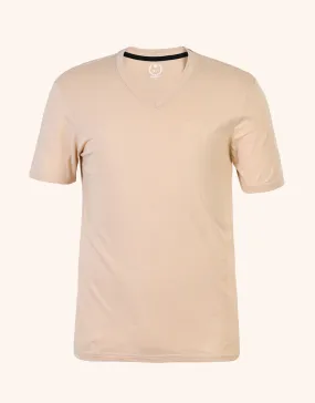 Men Plain V-Neck Short Sleeve Tee Shirt-Skin