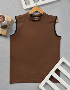 Men's Plain Crew Neck Sleeveless Shirt-Chocolate