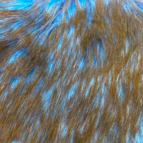 Royal Blue Black Husky Print Long Pile Shaggy Faux Fur Fabric