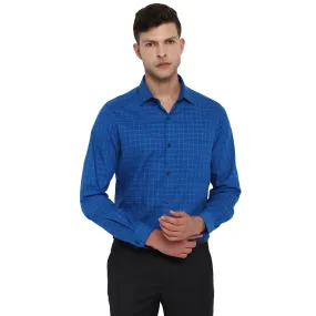 Royal Blue Cotton Checked Slim Fit Shirts