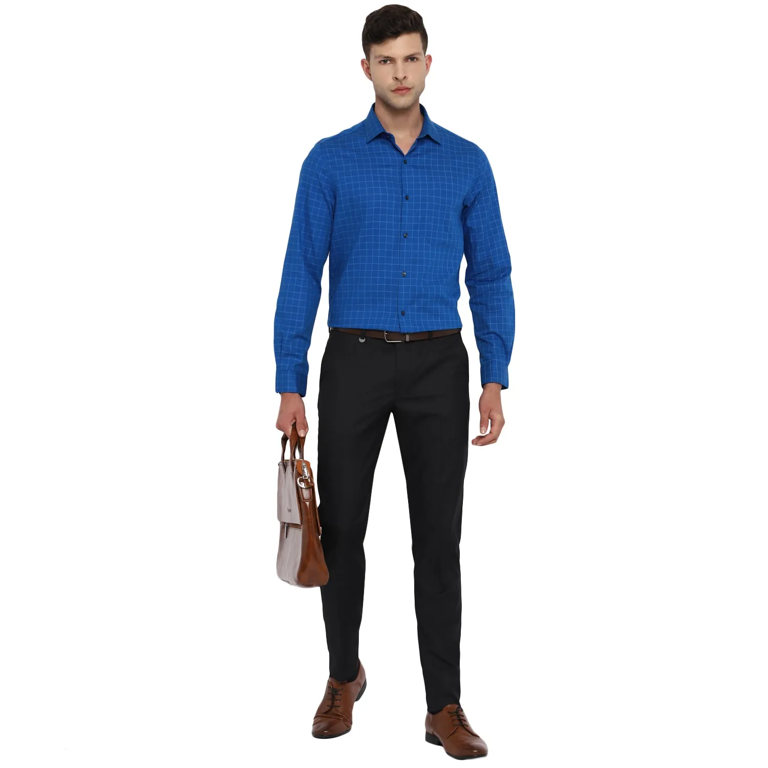 Royal Blue Cotton Checked Slim Fit Shirts