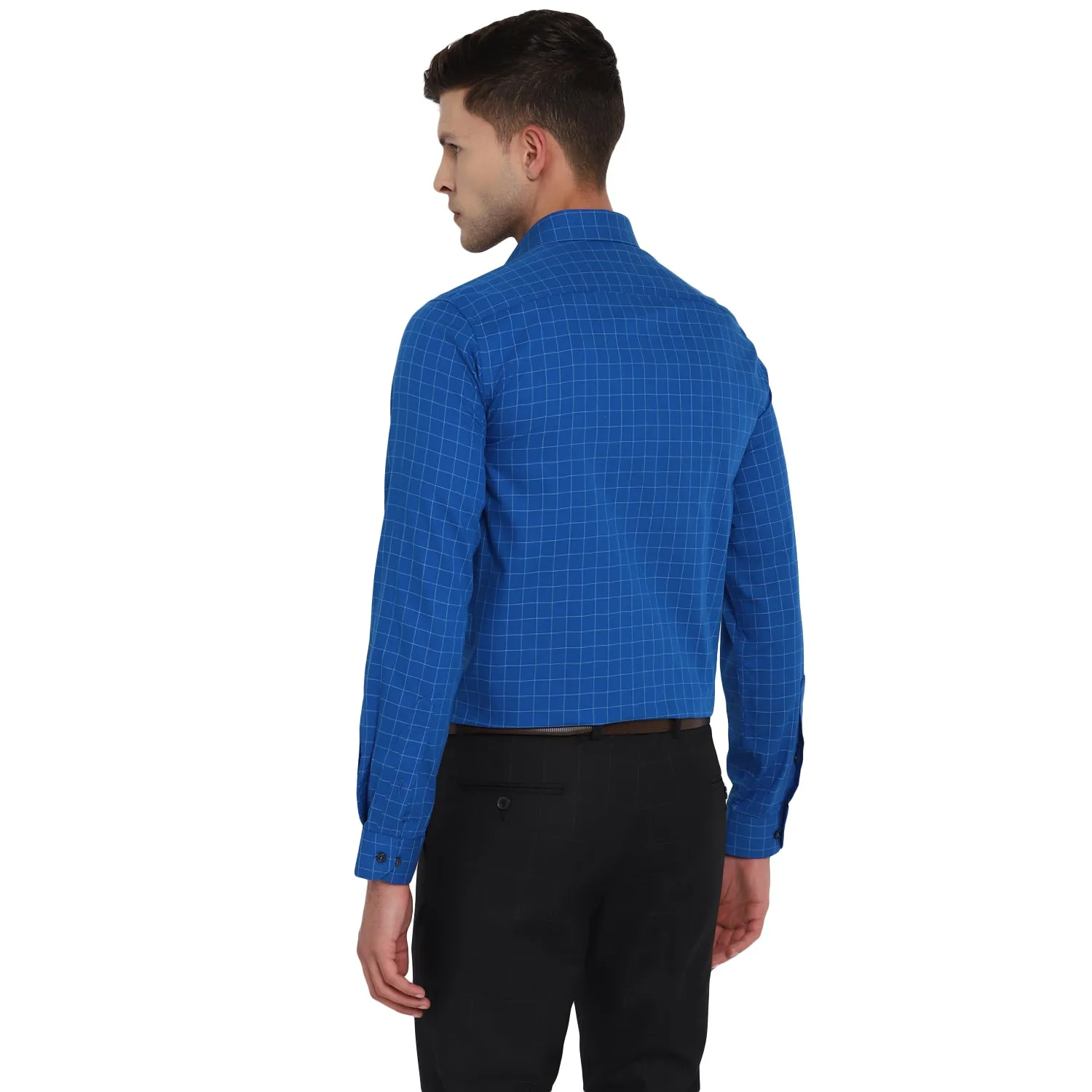 Royal Blue Cotton Checked Slim Fit Shirts