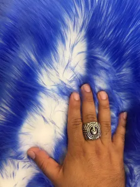 Royal blue/ ivory deluxe cotton candy design- shaggy faux fun fur-2 tone super soft faux fur- sold by the yard.