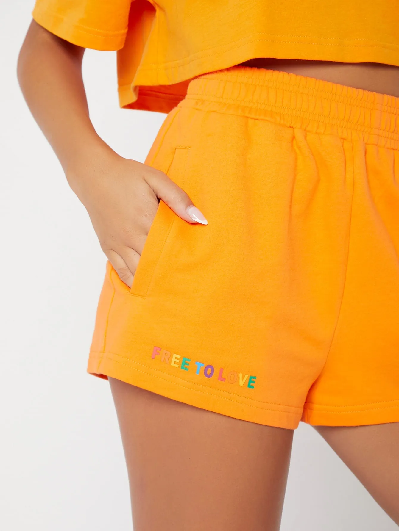 Sporty Letter Pocket High Waist Women Shorts