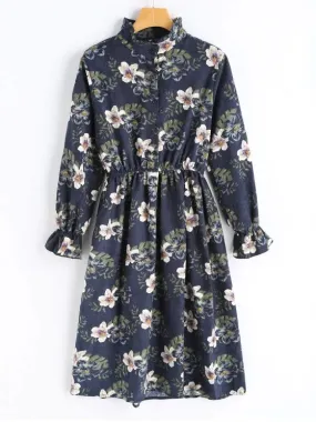 TastyHottie - Cute Floral Corduroy Long Sleeve Dress