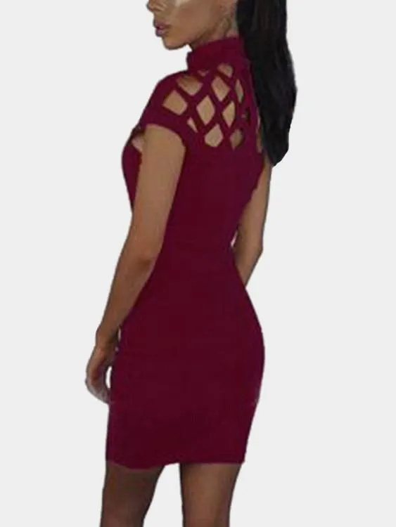 Wholesale Round Neck Plain Sleeveless Bodycon Hem Burgundy Casual Dresses