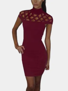 Wholesale Round Neck Plain Sleeveless Bodycon Hem Burgundy Casual Dresses